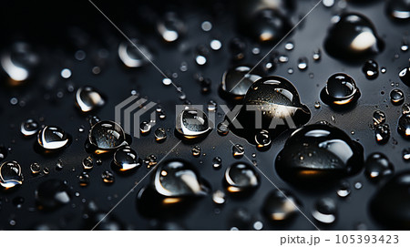黒い板の上の水滴：背景画像