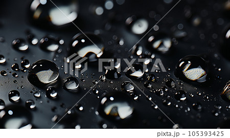黒い板の上の水滴：背景画像