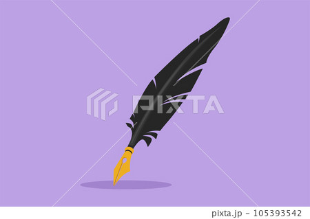 Character flat drawing antique feather quill pen logo, label, flyer, sticker, card, symbol. Old literature and poet writing feather pen supply. Classic stationery. Cartoon design vector illustration Character flat drawing antique feather quill pen logo, label, flyer, sticker, card, symbol. Old literature and poet writing feather pen supply. Classic stationery. Cartoon design vector illustration 105393542