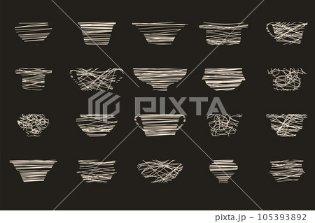 Side view. Silhouette plate pottery set in line art style. Vector flat illustration 105393892
