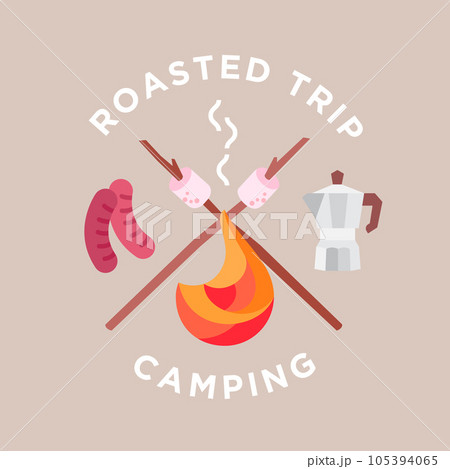 roasted camping trip poster flat design vector illustration 105394065