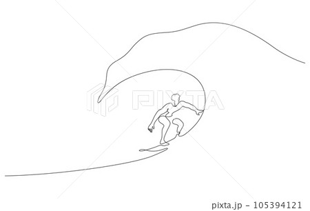 surfer wave surfing balancing smooth line art one line style 105394121