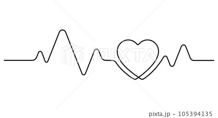 romantic minimalism heartbeat pulse in continuous line drawing - symbol of love and rhythm romantic minimalism heartbeat pulse in continuous line drawing - symbol of love and rhythm 105394135
