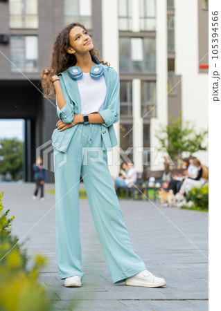 Thoughtful preteen girl with pensive expression, pondering a solution thinking inspiration dreaming 105394566