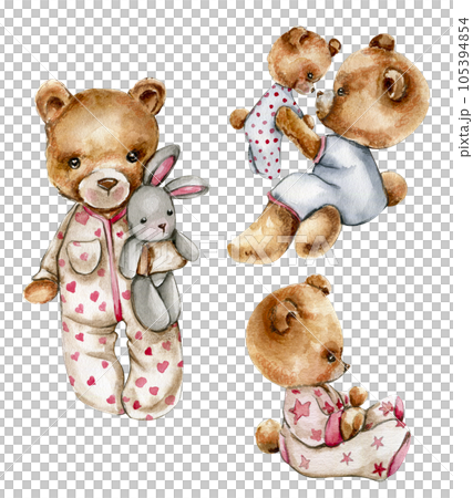 Teddy bear baby and in pijama with mother. Design for baby shower party, birthday, cake, holiday design, greetings card, invitation. 105394854