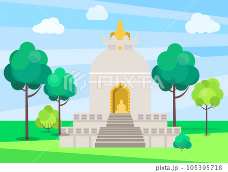 Buddhist temple. Asian or Chinese building or temple in traditional style isolated on white 105395718