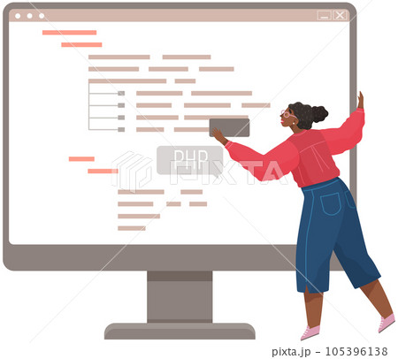 Programmer engineering and coding. Set of programmers working on web development on computers Programmer engineering and coding. Set of programmers working on web development on computers 105396138