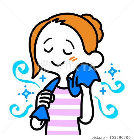 冷感タオルで涼をとる女性 105396306