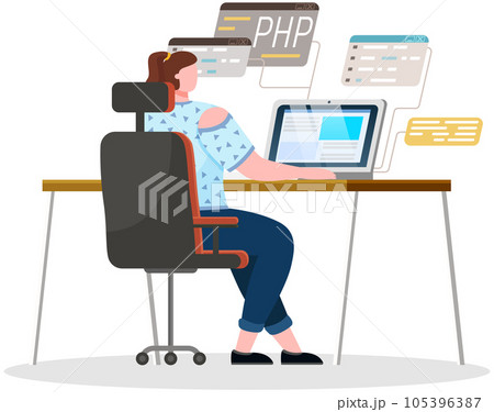 Programmer engineering and coding. Set of programmers working on web development on computers 105396387