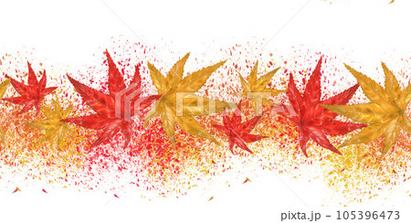 Watercolor seamless banner of autumn red and orange maple leaves 105396473