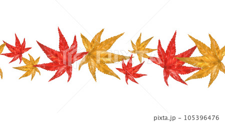 Watercolor seamless banner of autumn red and orange maple leaves 105396476