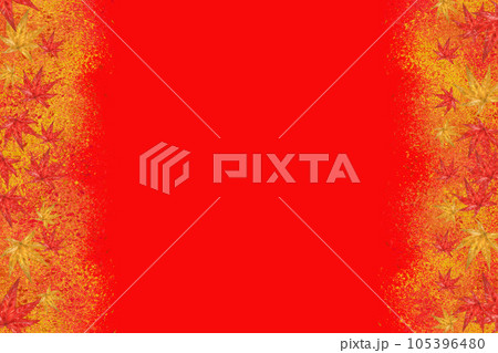 Watercolor autumn frame of red and orange maple leaves 105396480