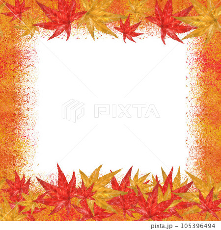 Watercolor autumn frame of red and orange maple leaves 105396494