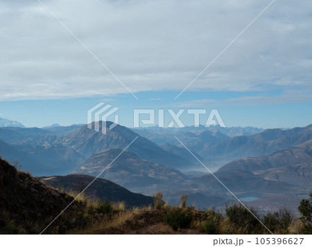 Valley with lake in Cusco region, Peru. 105396627