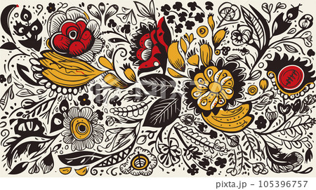 Traditional Russian vector seamless pattern in khokhloma style Traditional Russian vector seamless pattern in khokhloma style 105396757