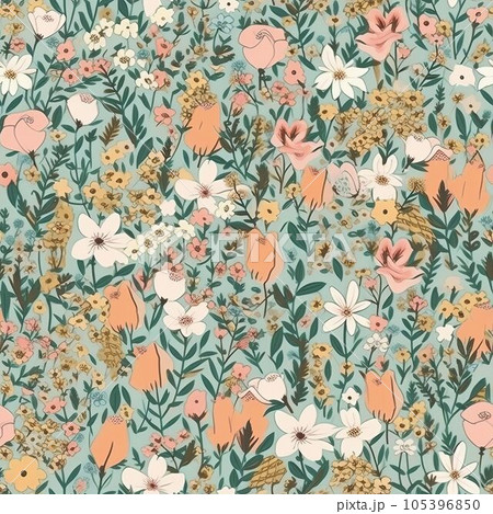 Floral seamless patterns design for paper, fabric, wallpaper Created with Generative AI technology. 105396850