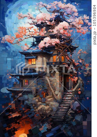 Illustration of beautiful city at night by mosaic paint style Created with Generative AI technology. Illustration of beautiful city at night by mosaic paint style Created with Generative AI technology. 105396984