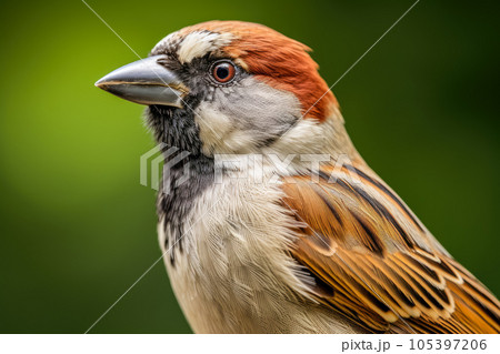 Closeup portrait of a male house sparrow (Passer domesticus). Generative AI 105397206