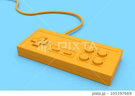 Retro computer gaming controller joystick on monochrome blue background. 105397669