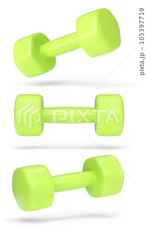 Set of dumbbells with rubber disks isolated on white background Set of dumbbells with rubber disks isolated on white background 105397719