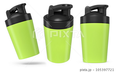 Set of sport shakers for protein drink isolated on white background. 105397721
