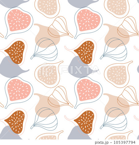 Seamless abstract pattern with figs in a simple style. Pastel palette. Vector illustration isolated on white background. Seamless abstract pattern with figs in a simple style. Pastel palette. Vector illustration isolated on white background. 105397794