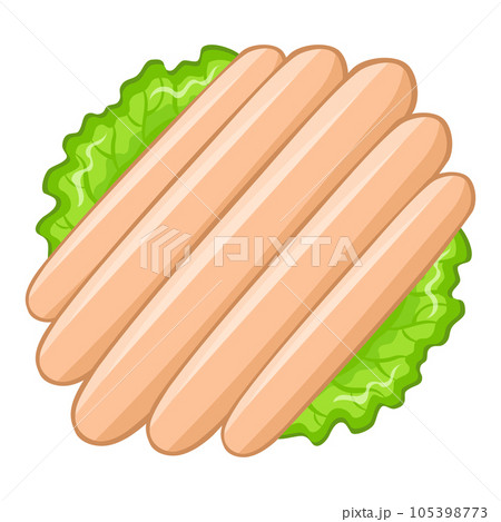 Vector frankfurt pork sausages on lettuce leaf 105398773