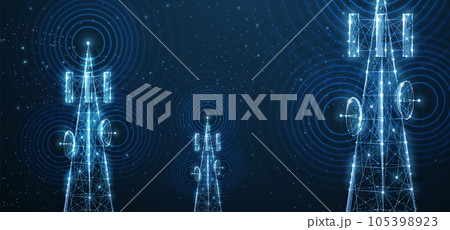 Abstract antenna mast on blue. 5G technology, telecommunication industry 105398923