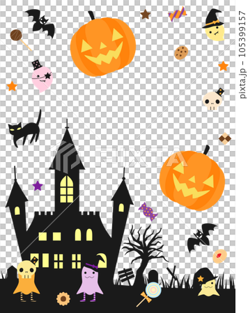 お化けやお菓子などをちりばめたハロウィンのカード　縦バージョン 105399157