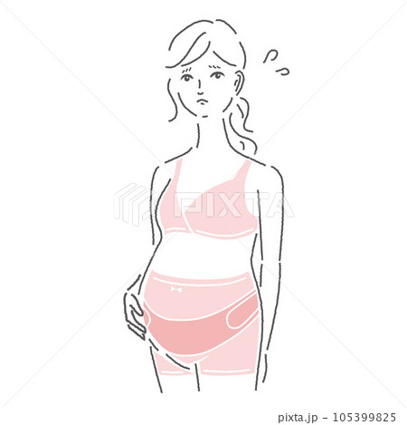 妊婦帯をつける女性（困り顔） 105399825