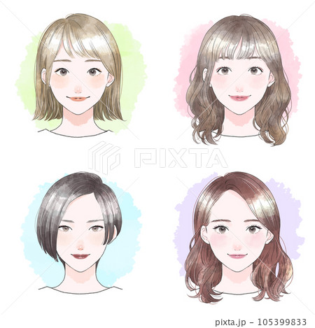 女性　正面　水彩風イラスト　セット 105399833