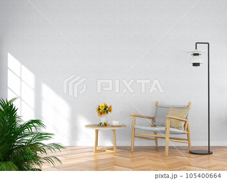 Interior living room with chair and decorations. Scandinavian design. 3D render 105400664