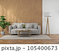 Interior living room with sofa and decorations. Scandinavian design. 3D render 105400673