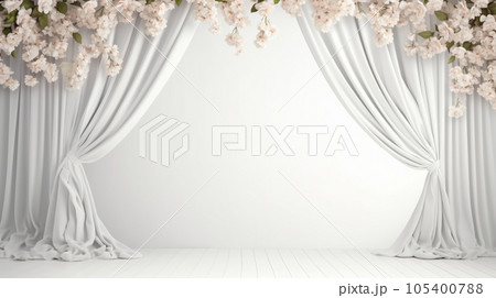 空のステージ、白いカーテン、スタジオ照明、Generative AI 105400788