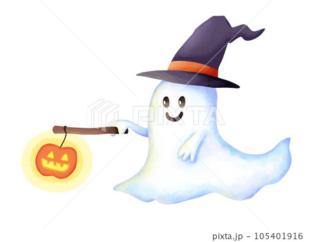 木の棒に吊るしたジャックオランタンを持ったオバケ 帽子 木の棒に吊るしたジャックオランタンを持ったオバケ 帽子 105401916