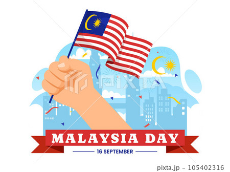 Happy Malaysia Day Celebration Vector Illustration on 16 September with Waving Flag and Twin Towers in Flat Cartoon Hand Drawn Templates 105402316