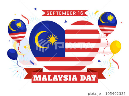Happy Malaysia Day Celebration Vector Illustration on 16 September with Waving Flag and Twin Towers in Flat Cartoon Hand Drawn Templates 105402323
