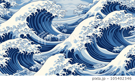 フラットな浮世絵風の波　Generative AI 105402346
