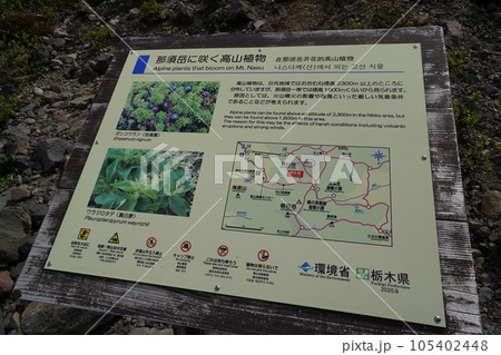 茶臼岳 峰の茶屋跡避難小屋から下山中、登山道にあった案内板 2023年5月30日 茶臼岳 峰の茶屋跡避難小屋から下山中、登山道にあった案内板 2023年5月30日 105402448