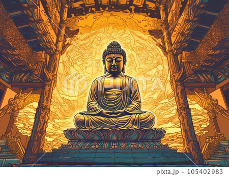 瞑想するブッダ像,Generative AI AI画像 105402983