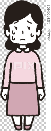 一個臉上有很多汗水的女人面向前方的全身圖 105403405
