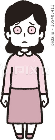 正面を向いて目を大きく開けて口を閉じている女性の全身イラスト 正面を向いて目を大きく開けて口を閉じている女性の全身イラスト 105403411