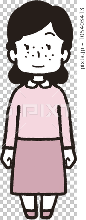 正面を向いたソバカスのある女性の全身イラスト 正面を向いたソバカスのある女性の全身イラスト 105403413
