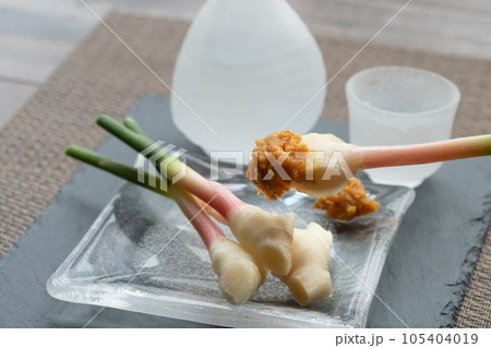 葉生姜 味噌をつける 葉生姜 味噌をつける 105404019