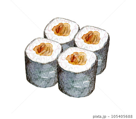 干瓢巻き　巻き寿司　水彩イラスト 105405688