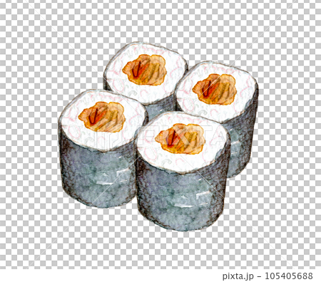 干瓢巻き　巻き寿司　水彩イラスト 105405688
