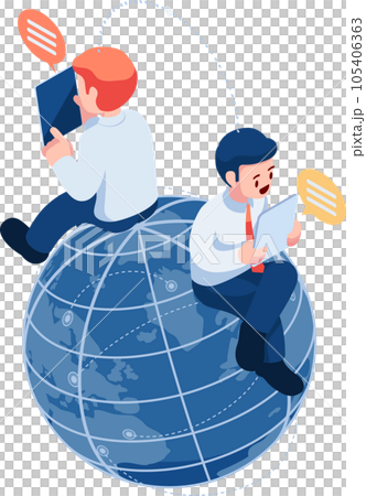 Isometric Businessman Chat with Friend Over The world Through Internet Connection Isometric Businessman Chat with Friend Over The world Through Internet Connection 105406363