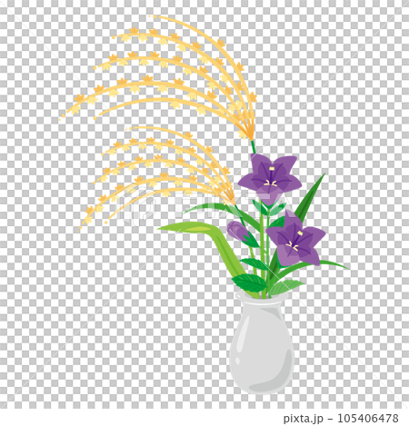 Japanese pampas grass and bellflower in a vase 105406478