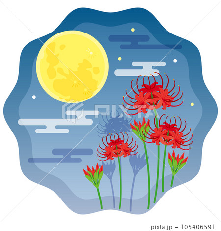 夜空の満月と彼岸花1 105406591