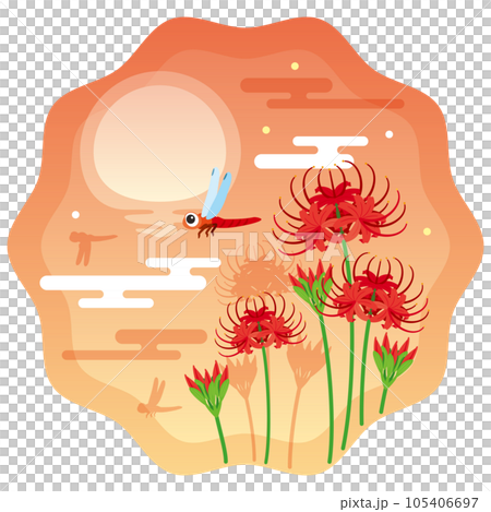 Sunset, cluster amaryllis and dragonfly 1 105406697